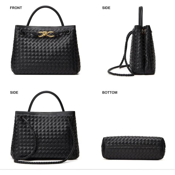 Versatile Woven Vegan Leather Handbag - Adjustable Strap, Magnetic Closure - Picture 6 of 9